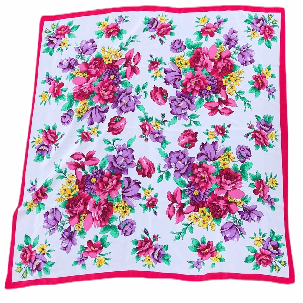 Large Square Pink Floral Scarf